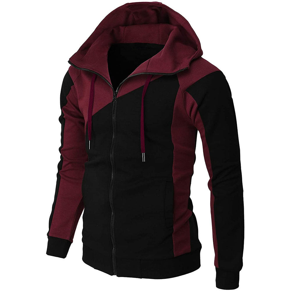 2021 Cross-border Contrasting Color Jacket Men's Slim Hooded Men's Sweater Casual Fashion Men's Long Sleeve Sports Jacket