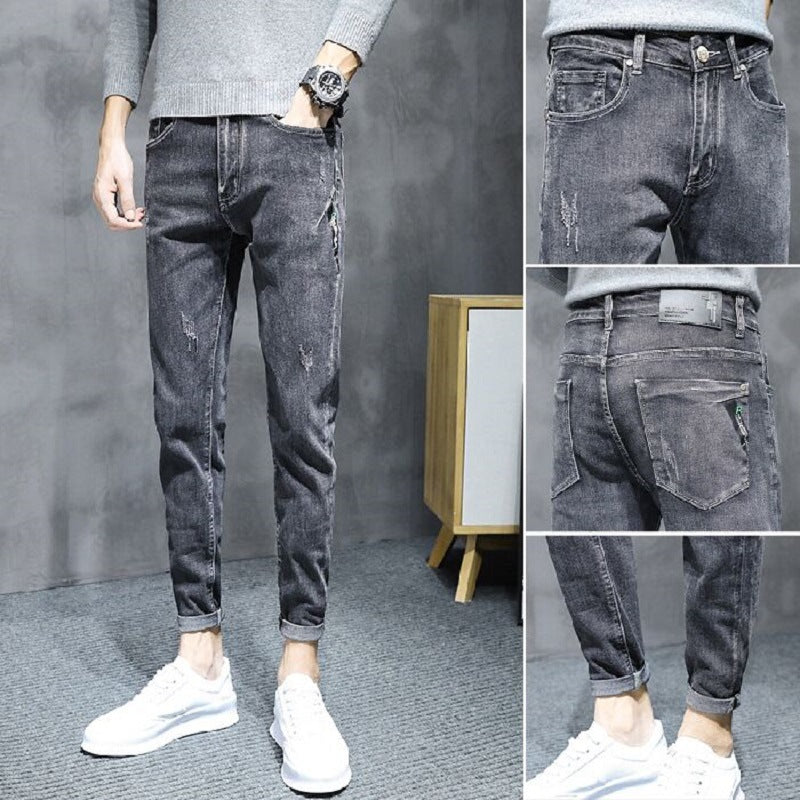 Jeans men's trousers men's Korean version of 2021 loose elastic feet pants fashion hundred casual long pants autumn pants