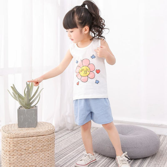 Children's vest suit cotton baby sleeveless shorts boys cotton bottoming girls pajamas baby clothes summer clothes
