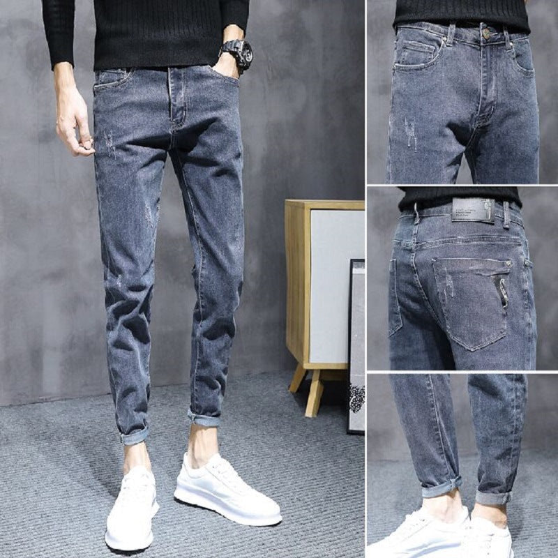 Jeans men's trousers men's Korean version of 2021 loose elastic feet pants fashion hundred casual long pants autumn pants