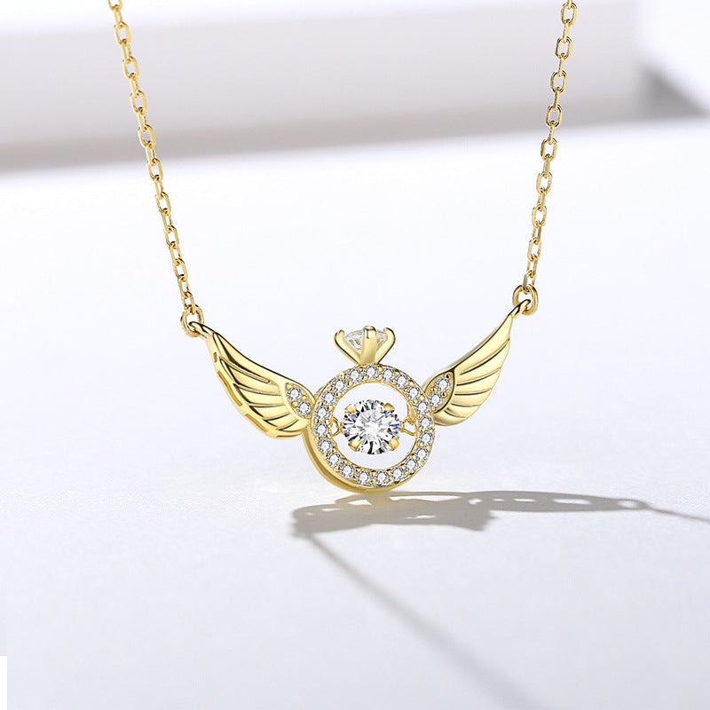 High-quality sterling silver S925 original angel wings smart clavicle necklace female niche design simple and beating heart
