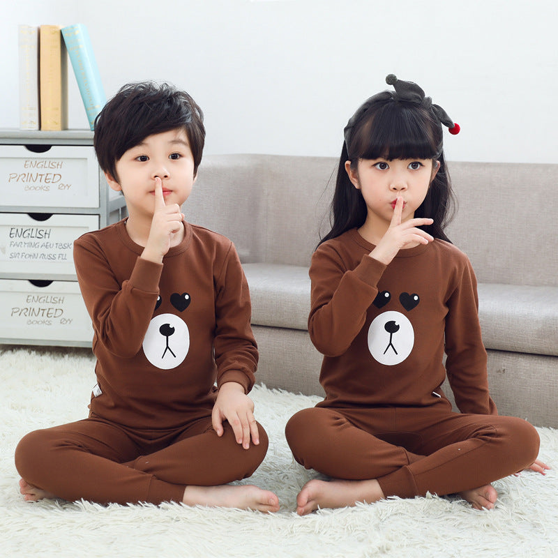 2021 children's autumn clothes and long trousers pure cotton boys and girls underwear set autumn and winter baby cotton round neck bottoming cotton sweater