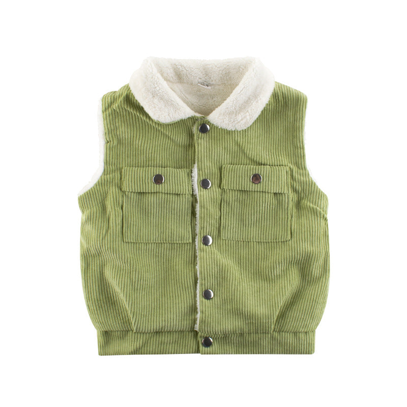 Autumn and winter children's vest vest new 2021 boys lamb cashmere and cashmere baby clothing warm top