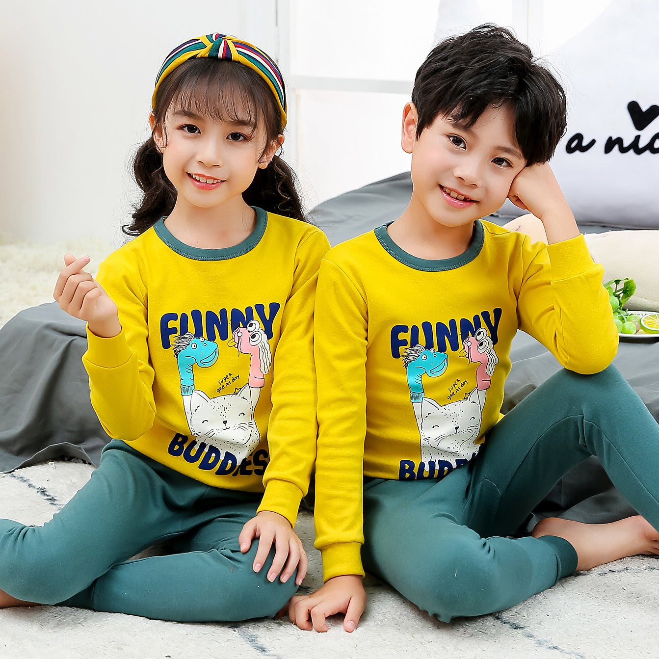 2021 children's autumn clothes and long trousers pure cotton boys and girls underwear set autumn and winter baby cotton round neck bottoming cotton sweater