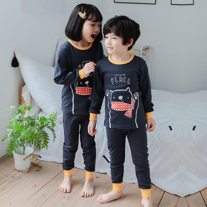 2021 children's autumn clothes and long trousers pure cotton boys and girls underwear set autumn and winter baby cotton round neck bottoming cotton sweater