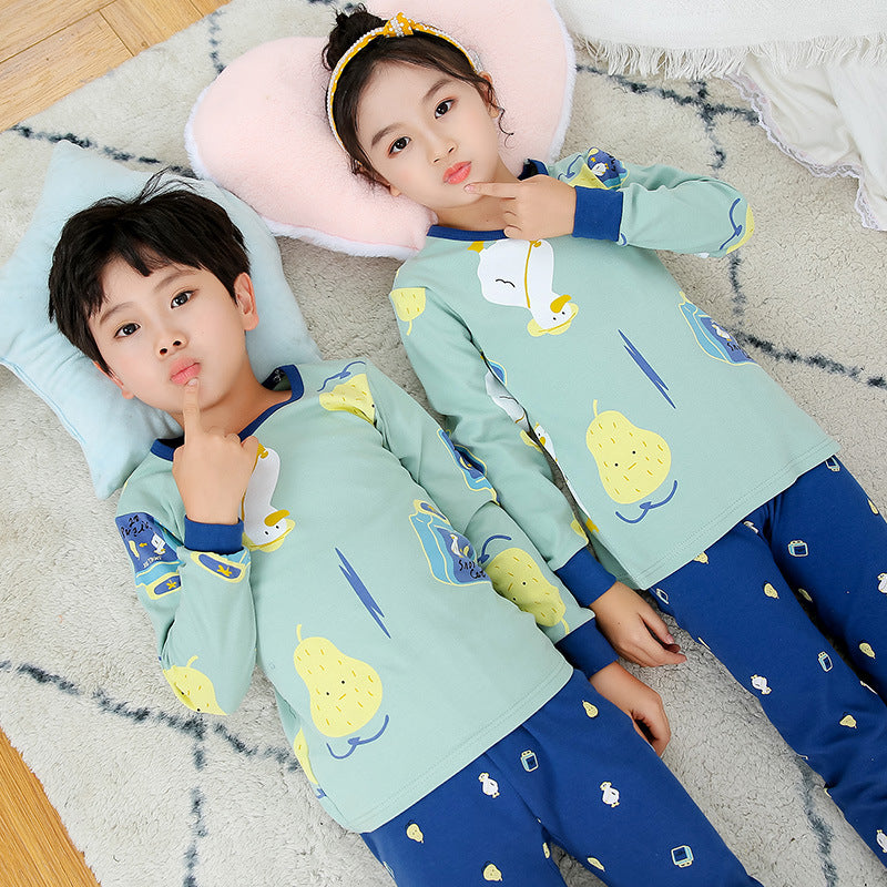 2021 children's autumn clothes and long trousers pure cotton boys and girls underwear set autumn and winter baby cotton round neck bottoming cotton sweater