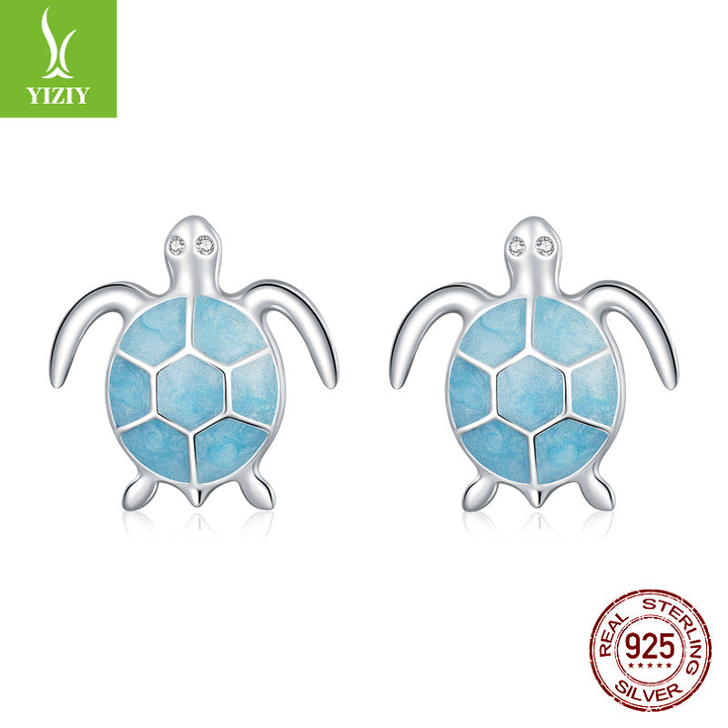 Original New Blue Turtle 925 Tremella Nail Necklace Set Creative Cute Animal Turtle Jewelry