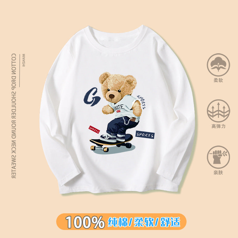 Boy's T-shirt Explosive Style Children's 2021 Autumn/Winter New Product Korean Round Neck Children's Base Shirt Cartoon Print Top