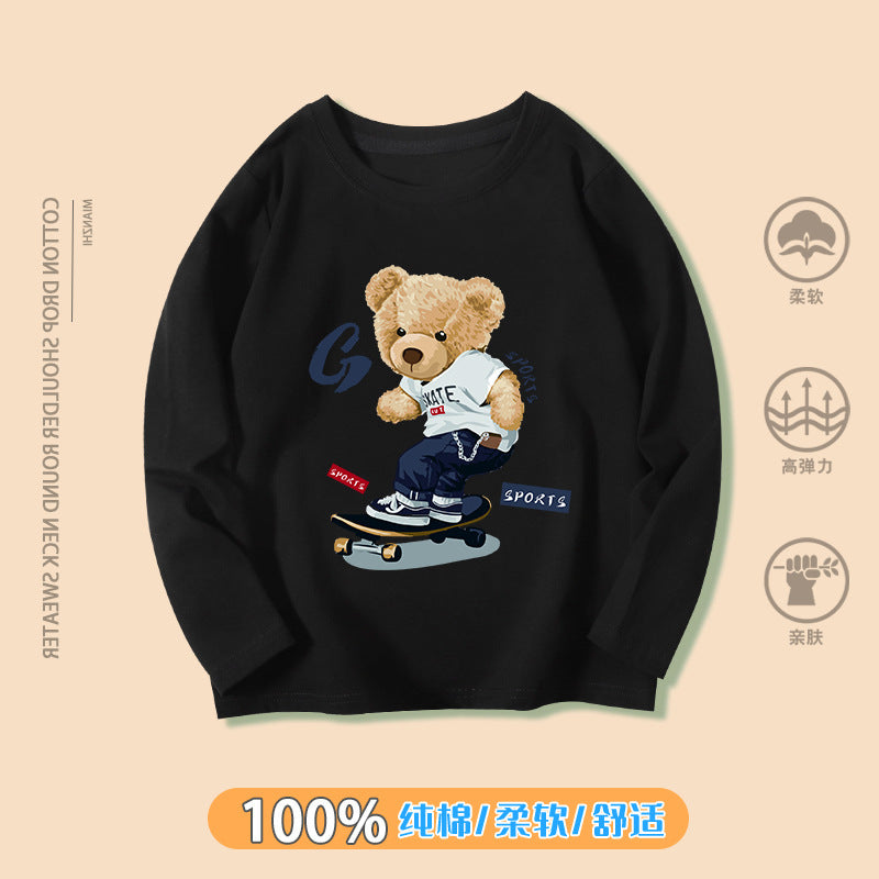 Boy's T-shirt Explosive Style Children's 2021 Autumn/Winter New Product Korean Round Neck Children's Base Shirt Cartoon Print Top