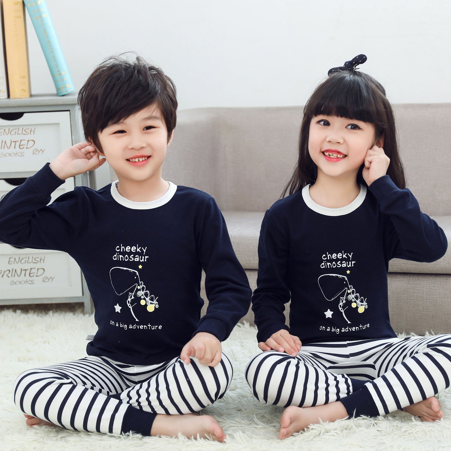 2021 children's autumn clothes and long trousers pure cotton boys and girls underwear set autumn and winter baby cotton round neck bottoming cotton sweater