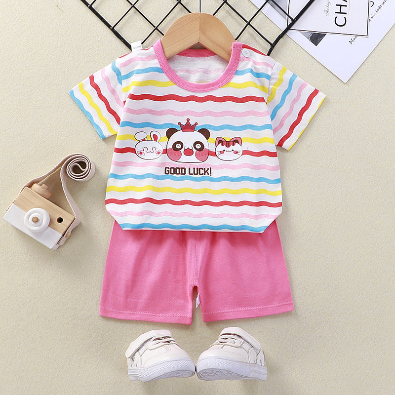 2021 summer new children's clothing children's short-sleeved suit wholesale men and women baby T-shirt shorts two-piece cotton