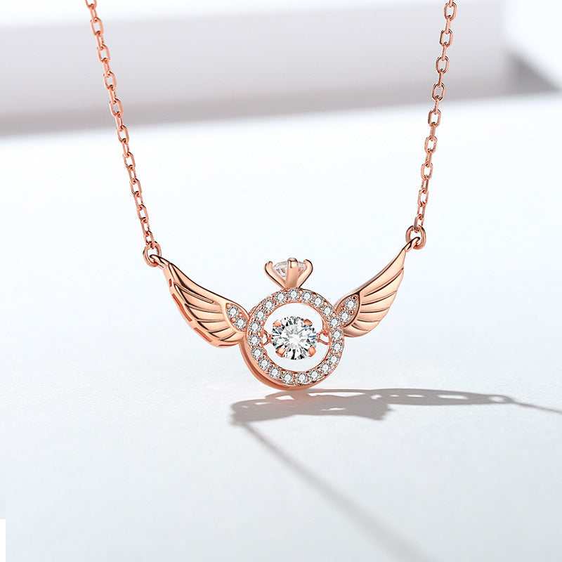 High-quality sterling silver S925 original angel wings smart clavicle necklace female niche design simple and beating heart