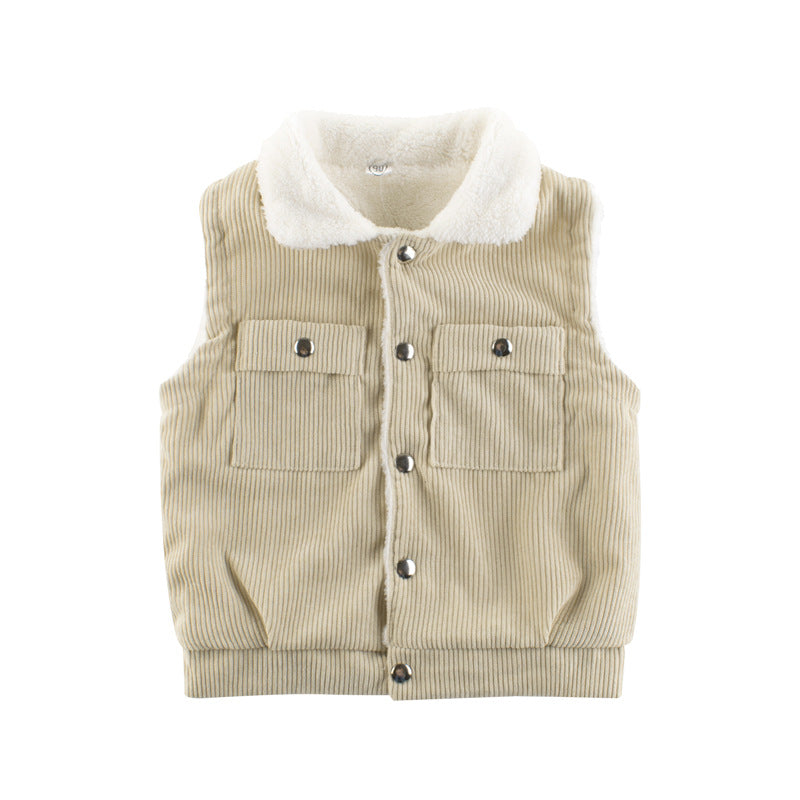 Autumn and winter children's vest vest new 2021 boys lamb cashmere and cashmere baby clothing warm top