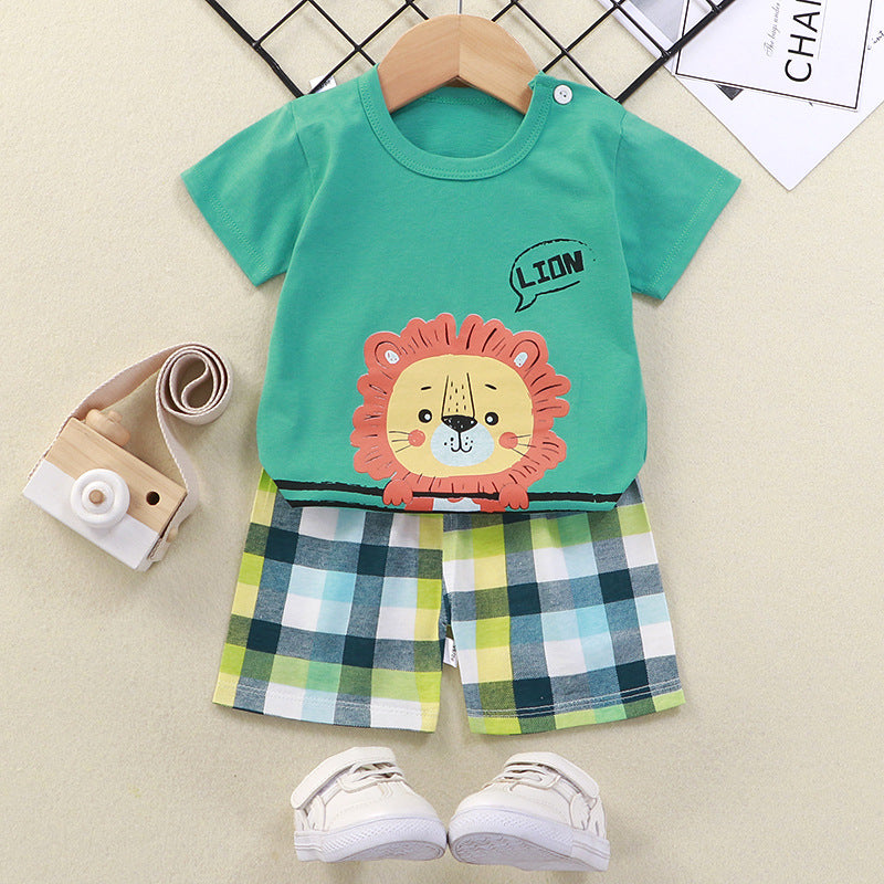 2021 summer new children's clothing children's short-sleeved suit wholesale men and women baby T-shirt shorts two-piece cotton