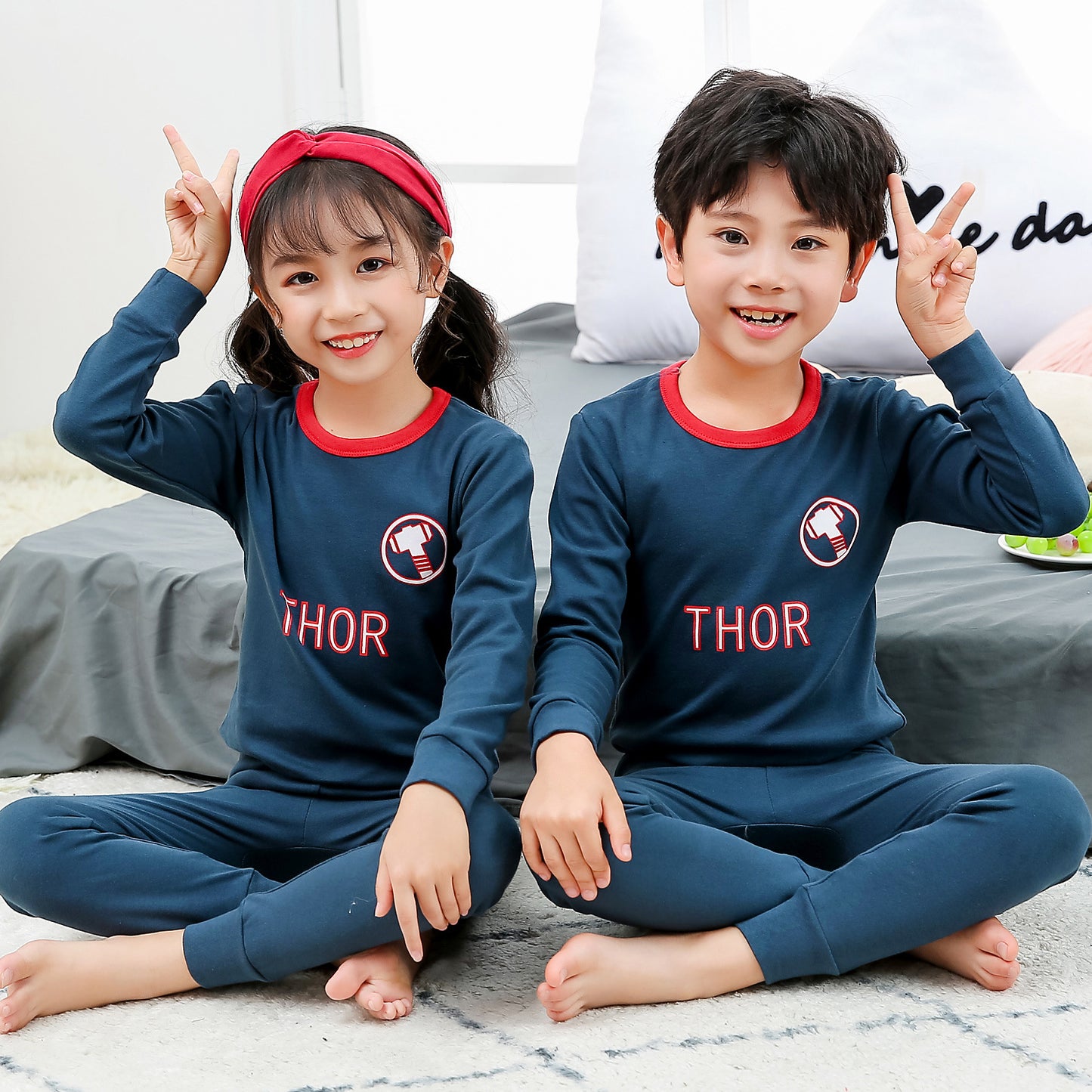2021 children's autumn clothes and long trousers pure cotton boys and girls underwear set autumn and winter baby cotton round neck bottoming cotton sweater