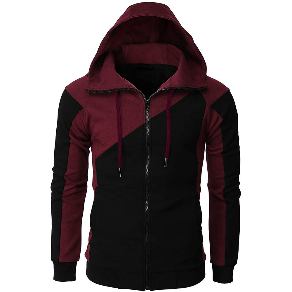 2021 Cross-border Contrasting Color Jacket Men's Slim Hooded Men's Sweater Casual Fashion Men's Long Sleeve Sports Jacket