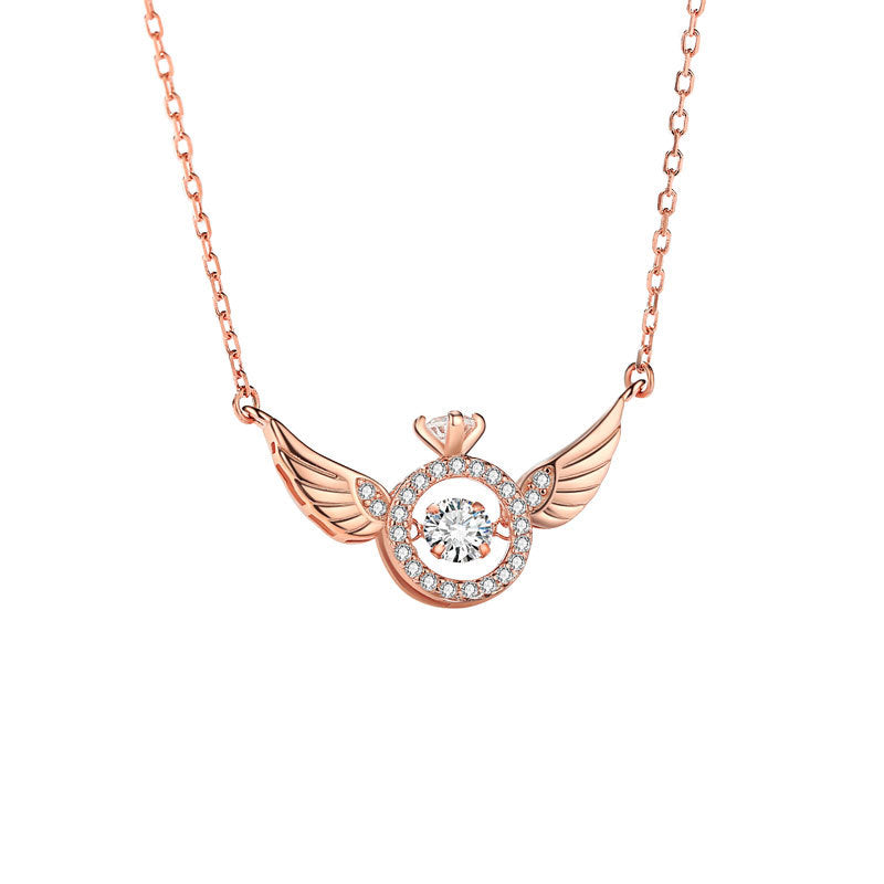 High-quality sterling silver S925 original angel wings smart clavicle necklace female niche design simple and beating heart
