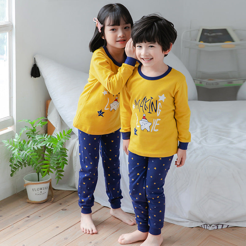 2021 children's autumn clothes and long trousers pure cotton boys and girls underwear set autumn and winter baby cotton round neck bottoming cotton sweater
