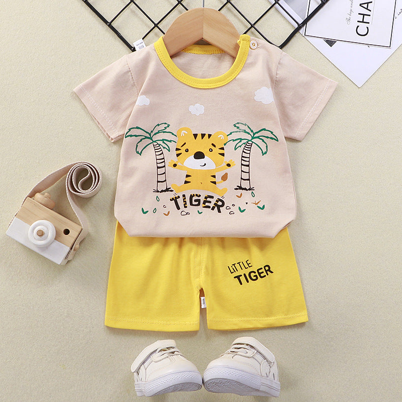 2021 summer new children's clothing children's short-sleeved suit wholesale men and women baby T-shirt shorts two-piece cotton