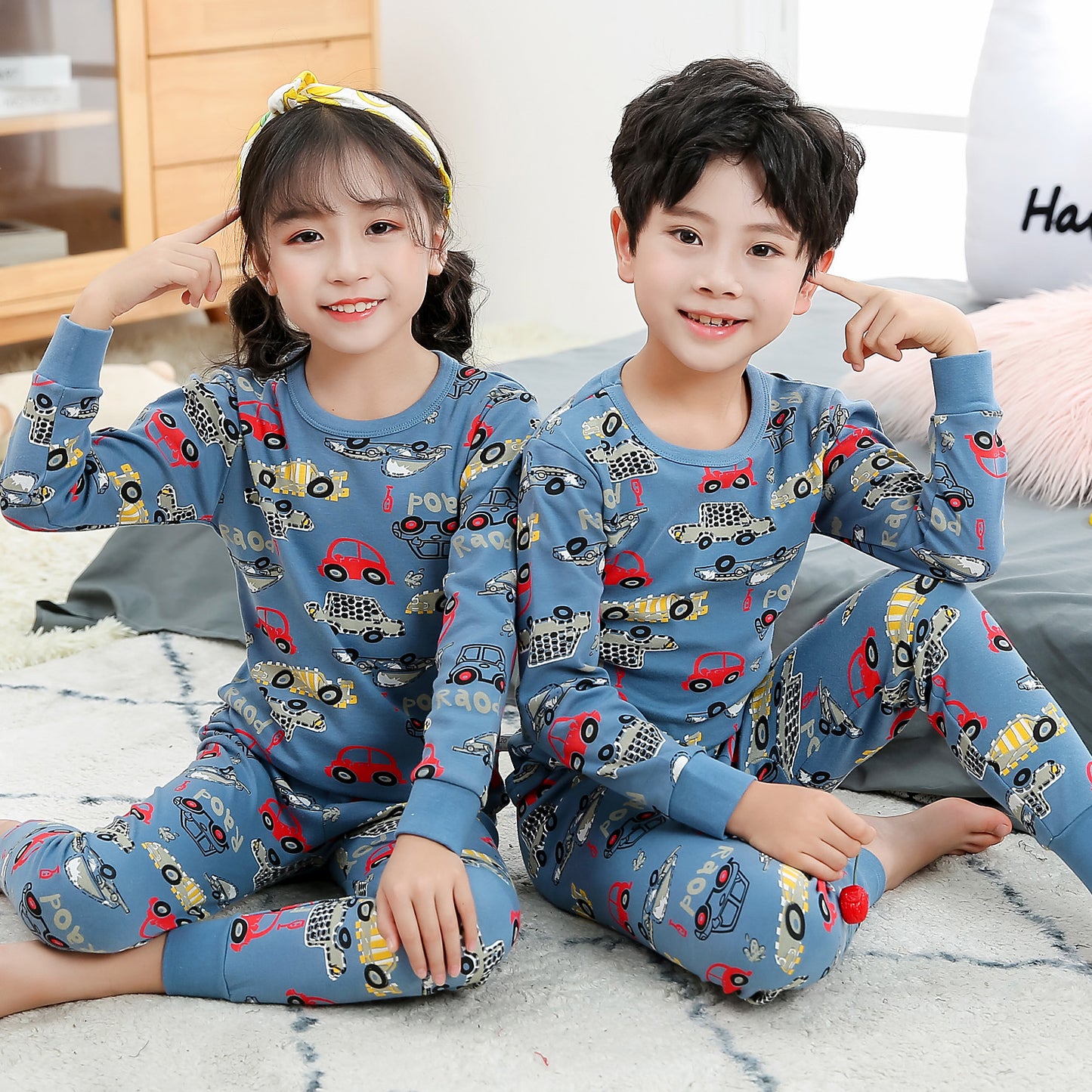 2021 children's autumn clothes and long trousers pure cotton boys and girls underwear set autumn and winter baby cotton round neck bottoming cotton sweater