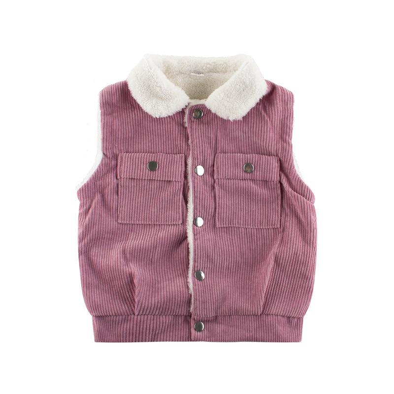 Autumn and winter children's vest vest new 2021 boys lamb cashmere and cashmere baby clothing warm top