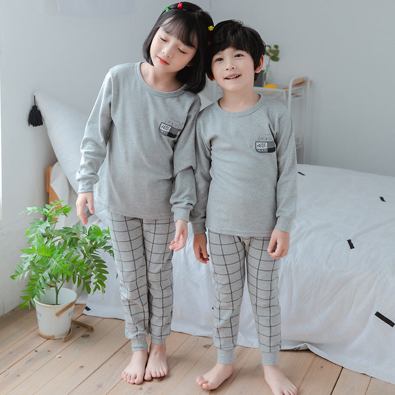 2021 children's autumn clothes and long trousers pure cotton boys and girls underwear set autumn and winter baby cotton round neck bottoming cotton sweater