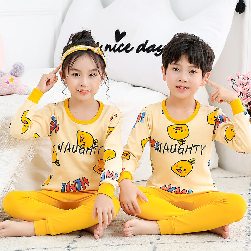 2021 children's autumn clothes and long trousers pure cotton boys and girls underwear set autumn and winter baby cotton round neck bottoming cotton sweater