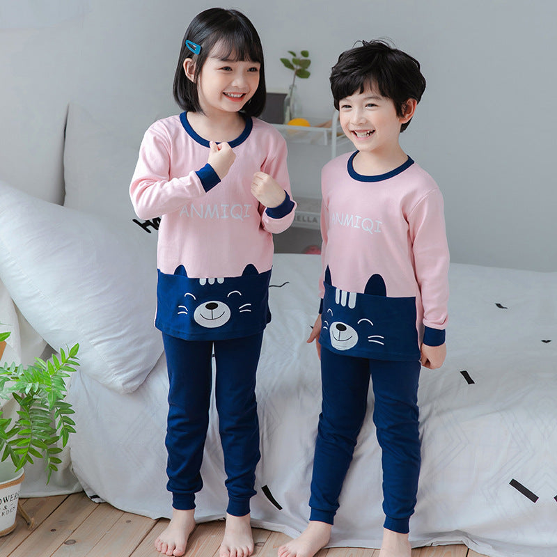 2021 children's autumn clothes and long trousers pure cotton boys and girls underwear set autumn and winter baby cotton round neck bottoming cotton sweater