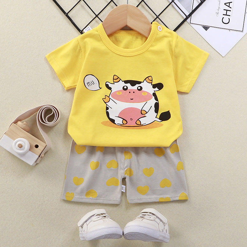 2021 summer new children's clothing children's short-sleeved suit wholesale men and women baby T-shirt shorts two-piece cotton