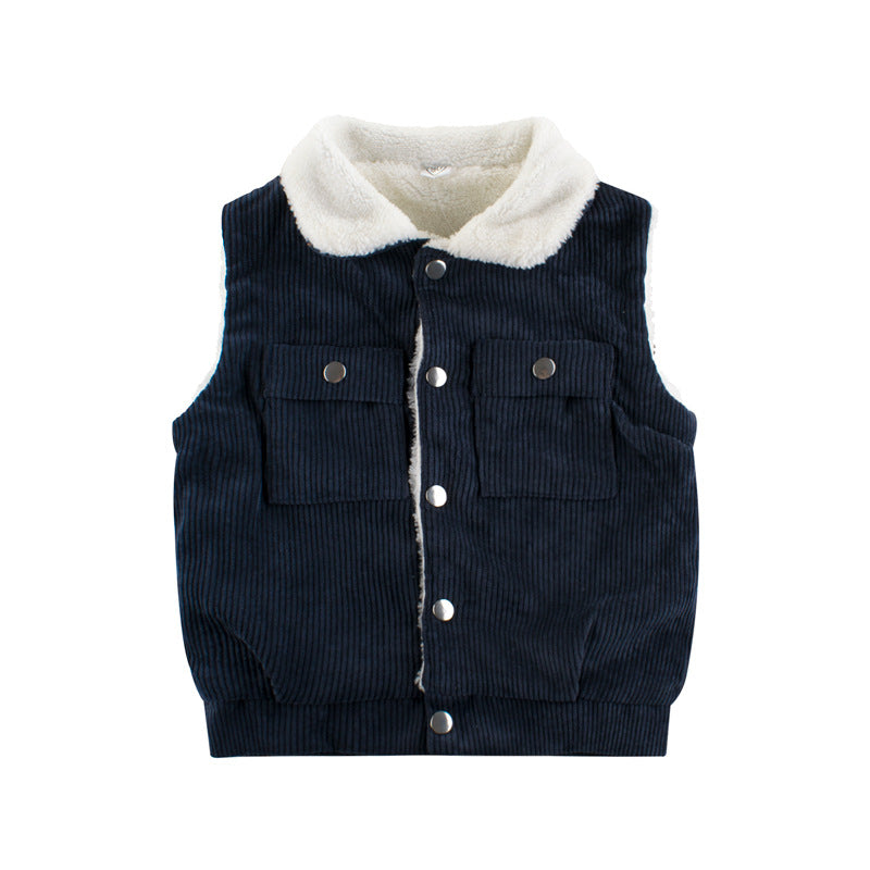 Autumn and winter children's vest vest new 2021 boys lamb cashmere and cashmere baby clothing warm top