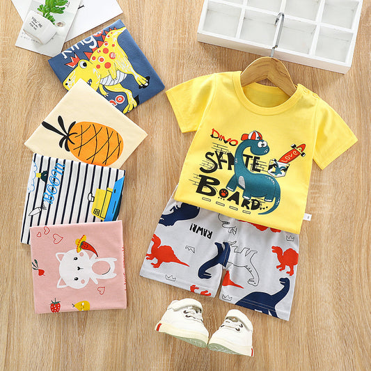 Children's short-sleeved suit cotton children's baby suits men and women baby summer children's thin cotton short-sleeved shorts