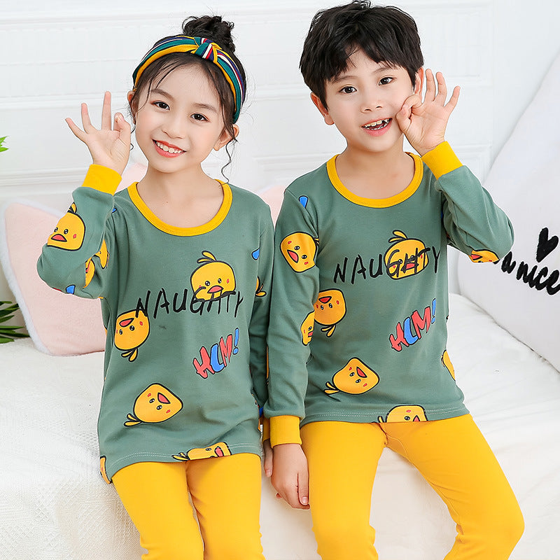 2021 children's autumn clothes and long trousers pure cotton boys and girls underwear set autumn and winter baby cotton round neck bottoming cotton sweater
