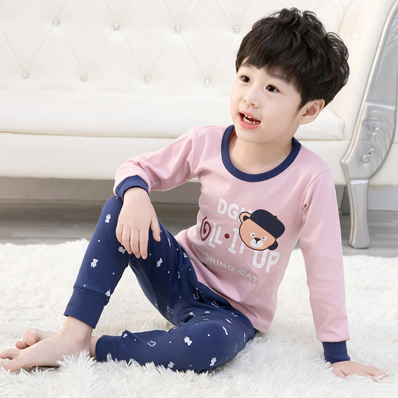 2021 children's autumn clothes and long trousers pure cotton boys and girls underwear set autumn and winter baby cotton round neck bottoming cotton sweater