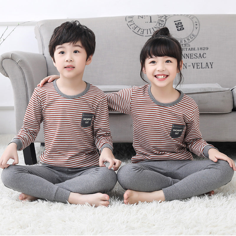 2021 children's autumn clothes and long trousers pure cotton boys and girls underwear set autumn and winter baby cotton round neck bottoming cotton sweater