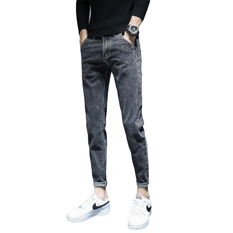 Jeans men's trousers men's Korean version of 2021 loose elastic feet pants fashion hundred casual long pants autumn pants