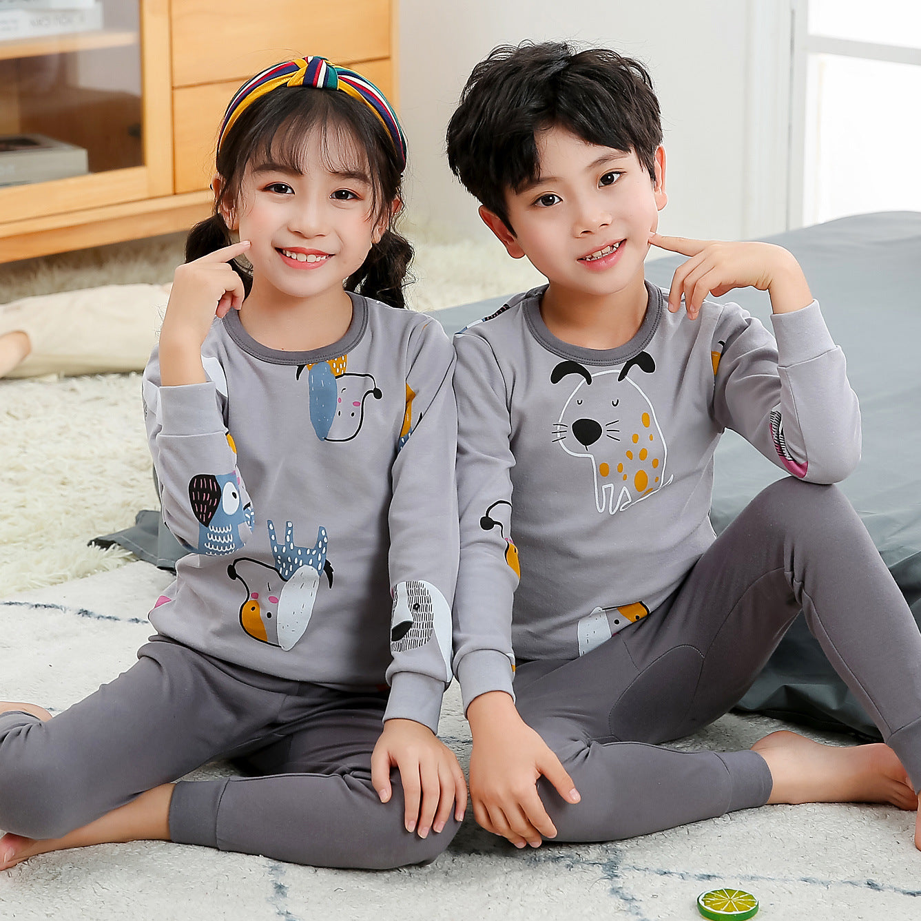 2021 children's autumn clothes and long trousers pure cotton boys and girls underwear set autumn and winter baby cotton round neck bottoming cotton sweater