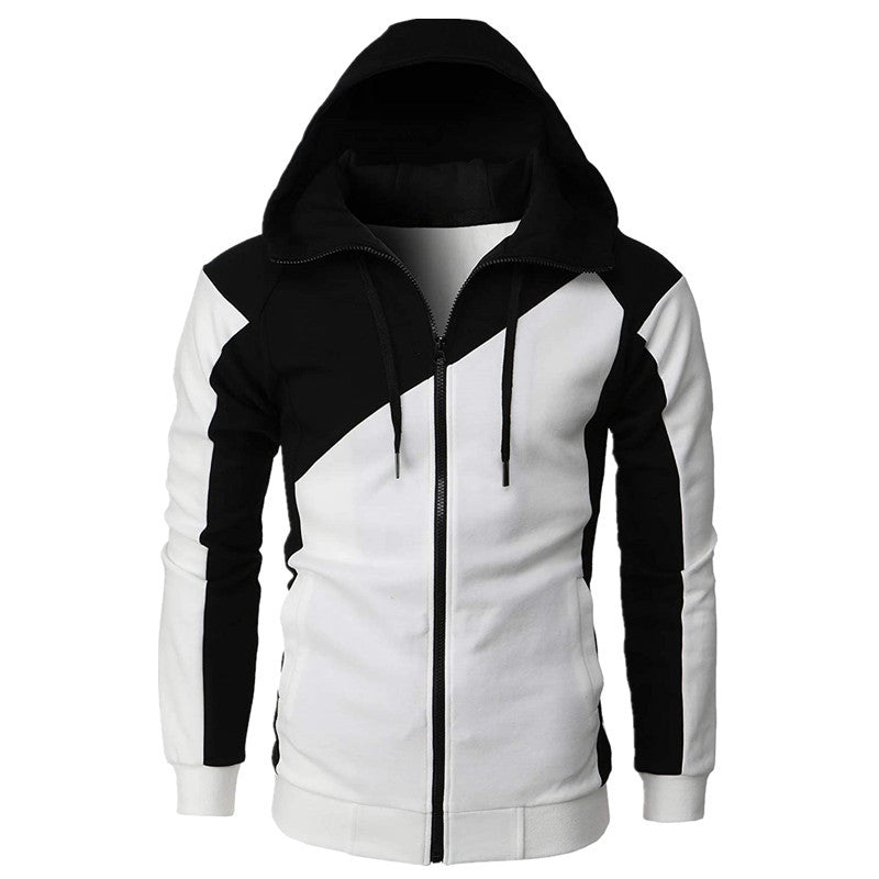 2021 Cross-border Contrasting Color Jacket Men's Slim Hooded Men's Sweater Casual Fashion Men's Long Sleeve Sports Jacket
