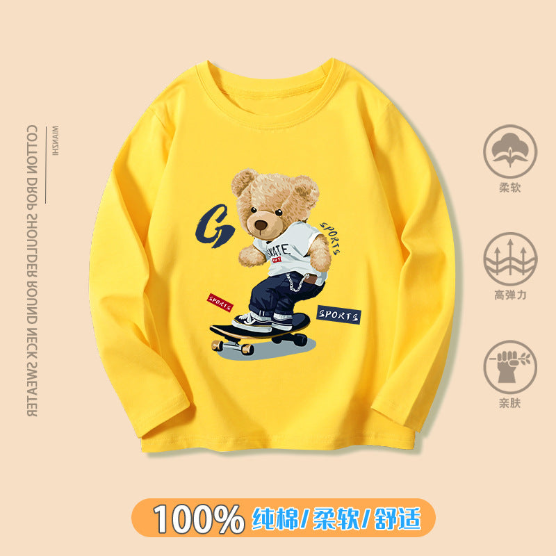 Boy's T-shirt Explosive Style Children's 2021 Autumn/Winter New Product Korean Round Neck Children's Base Shirt Cartoon Print Top