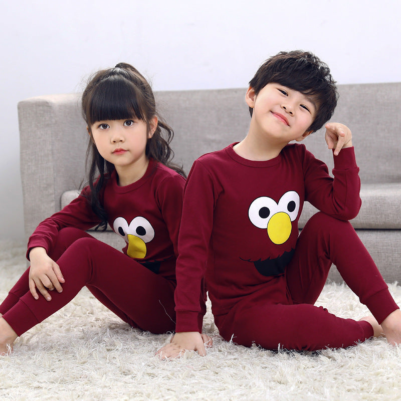 2021 children's autumn clothes and long trousers pure cotton boys and girls underwear set autumn and winter baby cotton round neck bottoming cotton sweater