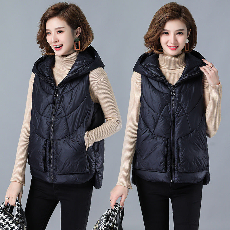 21 years new Korean style short down cotton waistcoat autumn and winter fashion women's waistcoat middle-aged plus size mother jacket