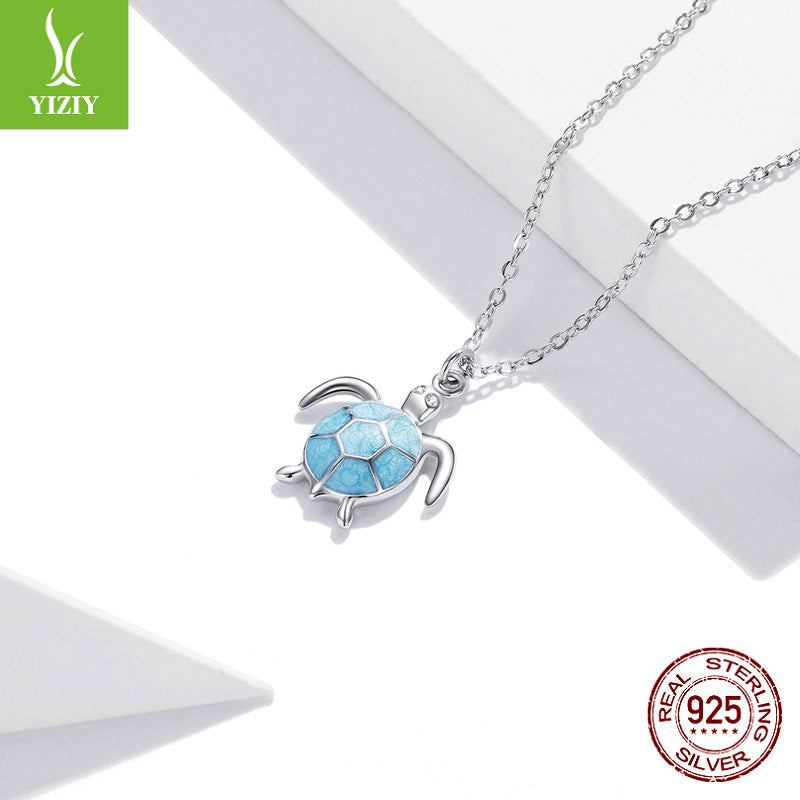 Original New Blue Turtle 925 Tremella Nail Necklace Set Creative Cute Animal Turtle Jewelry
