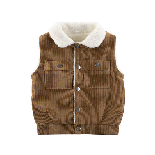 Autumn and winter children's vest vest new 2021 boys lamb cashmere and cashmere baby clothing warm top