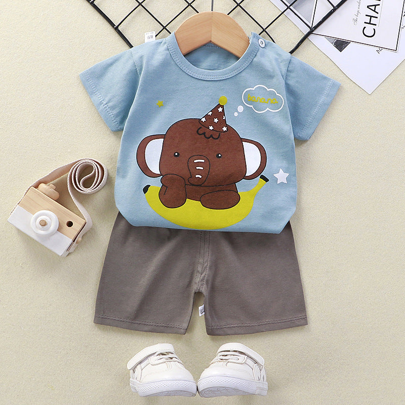 2021 summer new children's clothing children's short-sleeved suit wholesale men and women baby T-shirt shorts two-piece cotton