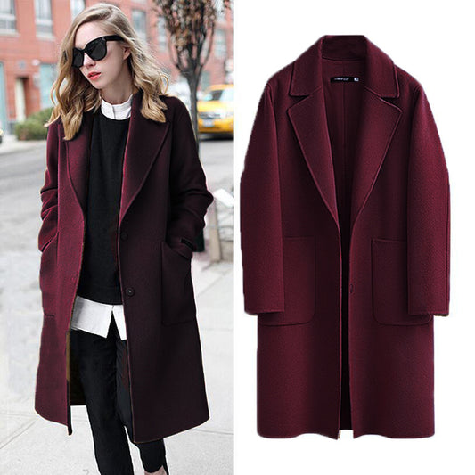 Cross-border 2021 autumn and winter double-sided woolen cloth European and American women's new woolen coat long loose woolen coat women