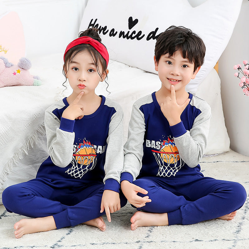 2021 children's autumn clothes and long trousers pure cotton boys and girls underwear set autumn and winter baby cotton round neck bottoming cotton sweater