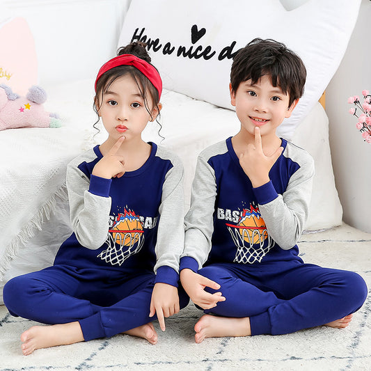 2021 children's autumn clothes and long trousers pure cotton boys and girls underwear set autumn and winter baby cotton round neck bottoming cotton sweater