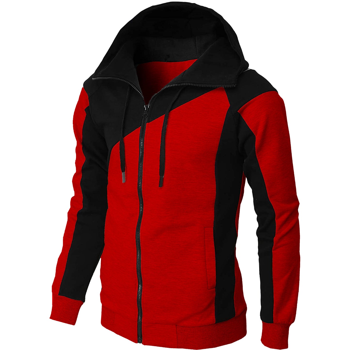 2021 Cross-border Contrasting Color Jacket Men's Slim Hooded Men's Sweater Casual Fashion Men's Long Sleeve Sports Jacket