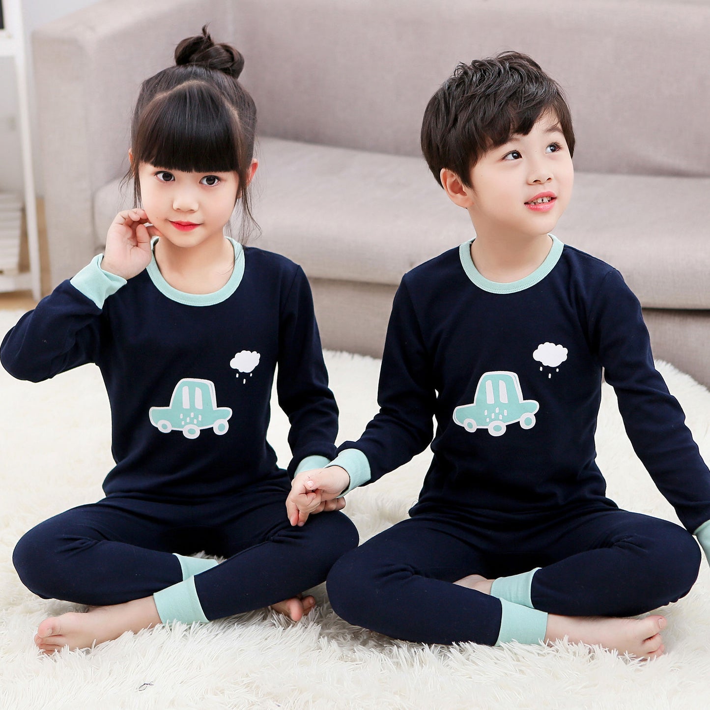 2021 children's autumn clothes and long trousers pure cotton boys and girls underwear set autumn and winter baby cotton round neck bottoming cotton sweater