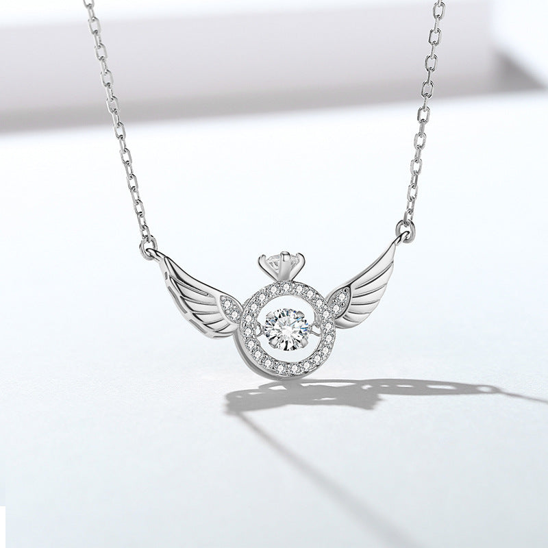 High-quality sterling silver S925 original angel wings smart clavicle necklace female niche design simple and beating heart
