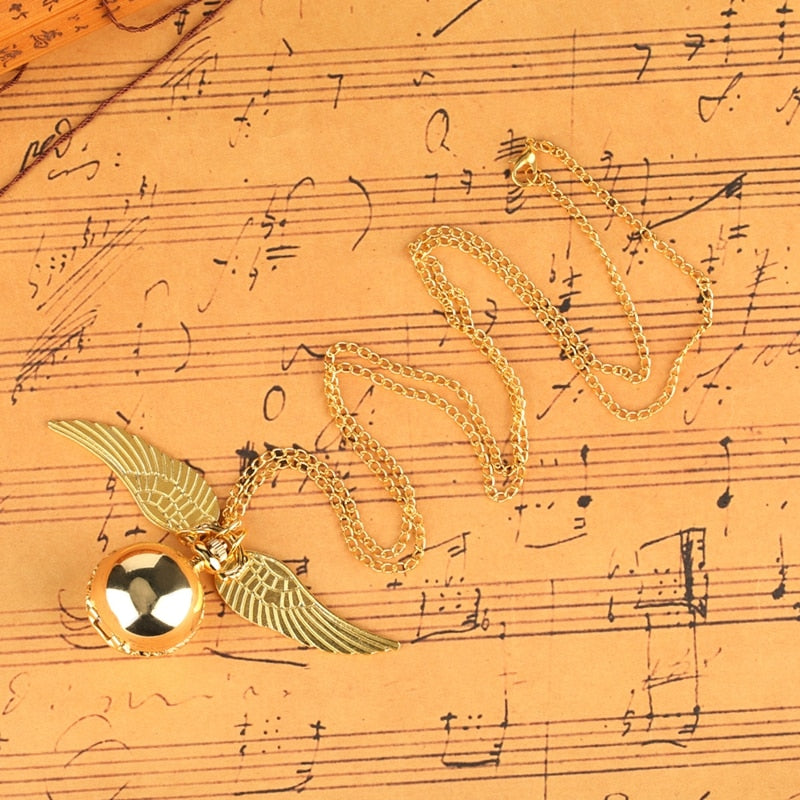 Little Cute Necklace Top Luxury Smooth Golden Snitch Ball Quartz Pocket Watch Pendant with Chain Gifts for Men Women Kids reloj